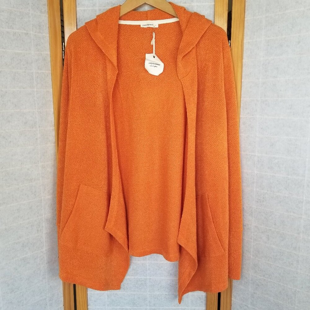 New Andthewhy LA Thermal Hoodie Casual Cardigan Sweater Orange Size Large
